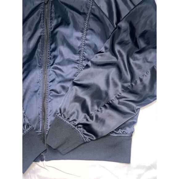 Fabletics x Demi Lovato Bomber Jacket Size Large Black Satin Tori Woven Active - Picture 4 of 16